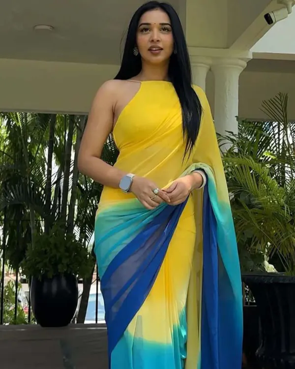 Yellow_And_Blue_Colour_1-Minute_Ready_To_Wear_Georgette_Saree_With_Blouse_Piece