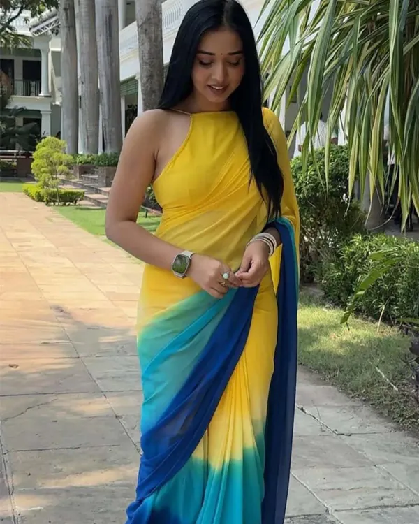 Yellow_And_Blue_Colour_1-Minute_Ready_To_Wear_Georgette_Saree_With_Blouse_Piece