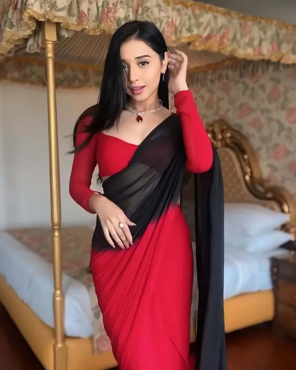 Prettiest_1-Minute_Ready_To_Wear_Red_And_Black_Georgette_Saree