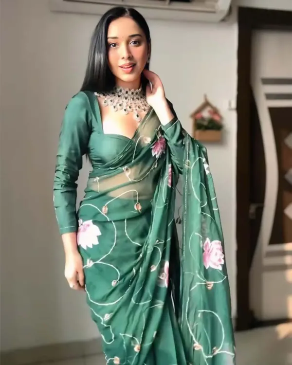Flaunt_1-Minute_Ready_To_Wear_Dark_Green_Georgette_Silk_Saree