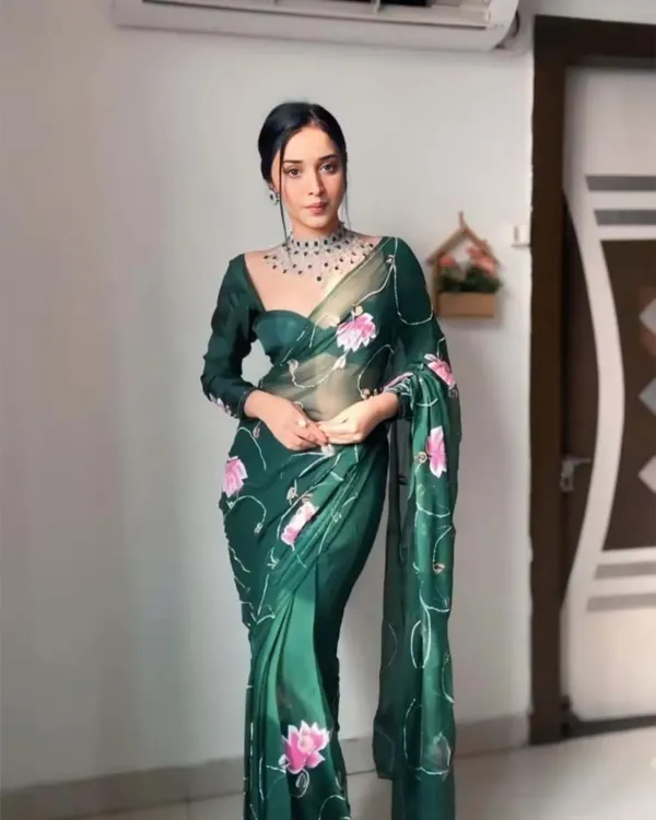 Flaunt_1-Minute_Ready_To_Wear_Dark_Green_Georgette_Silk_Saree