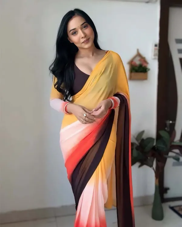 Petrichor_1-Minute_Ready_To_Wear_Yellow_And_Brown_Georgette_Saree