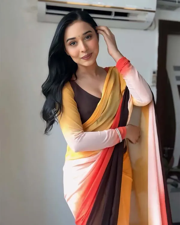 Petrichor_1-Minute_Ready_To_Wear_Yellow_And_Brown_Georgette_Saree