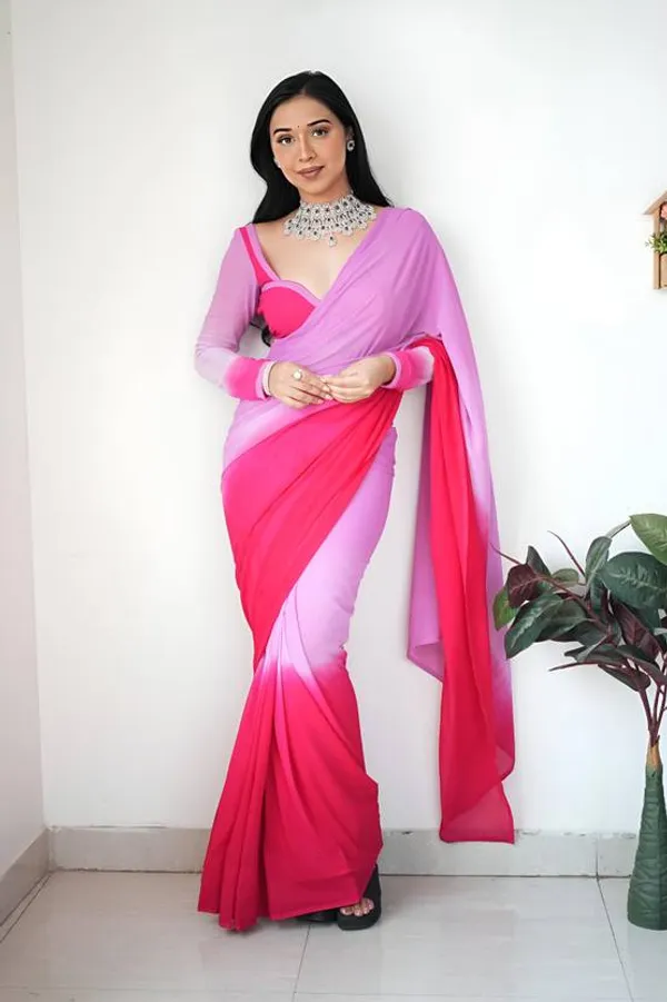 Soft_Printed_Georgette_Ready_To_Wear_Saree_With_Blouse_Piece