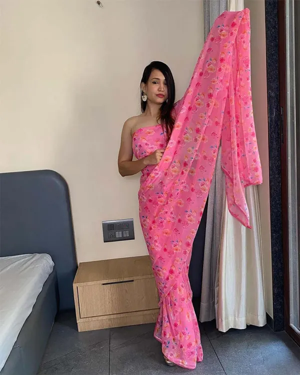 Sidhidata_Women'S_Georgette_Printed_Ready_To_Wear_One_Minute_Saree_With_Unstitched_Blouse_Piece