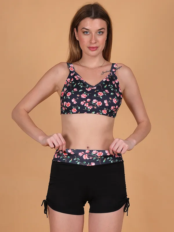 Black_2_Piece_Swimsuits_With_Tank_Bikini_Top_&_High_Waist_Boyshort_For_Women_&_Girls