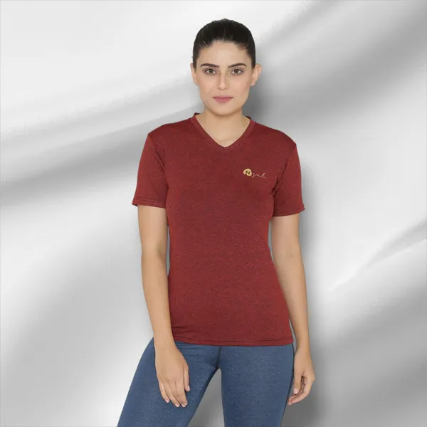 Maroon_Dry_Fit_Athleisure_Tie_Dye_V_Neck_Half_Sleeve_Workout_Yoga_Training_Gym_T-Shirt_For_Women_&_Girls