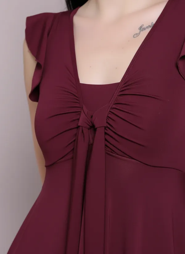 Wine_Padded_4-Way_Stretch_Quick_Dry_One_Piece_Swimming_Dress_With_Attached_Shorts_For_Women_&_Girls