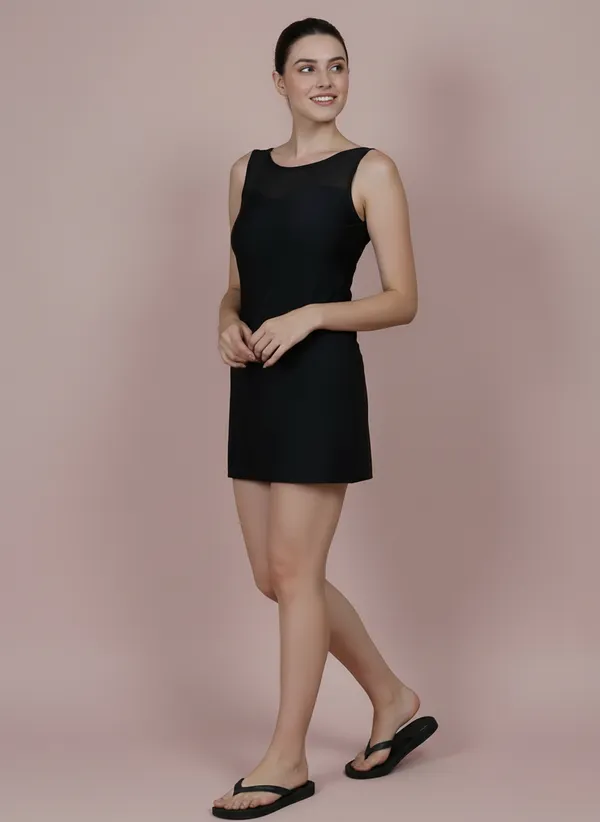 Black_A_Line_Mesh_Sweetheart_Neck_One_Piece_Swimdress_For_Women_&_Girls