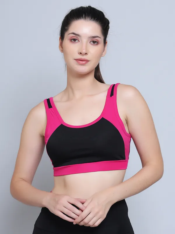 BlackMagenta_Dry_Fit_Athleisure_Padded_Crop_Top_Full_Coverage_Medium_Impact_with_Antimicrobial_&_Sweat_Wicking_Longline_Active_Energy_Sports_Bra_for_Womens