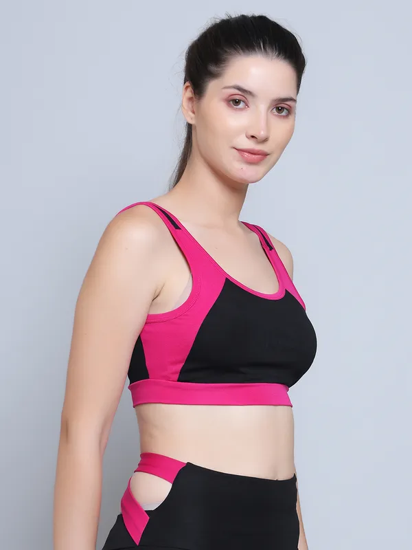 BlackMagenta_Dry_Fit_Athleisure_Padded_Crop_Top_Full_Coverage_Medium_Impact_with_Antimicrobial_&_Sweat_Wicking_Longline_Active_Energy_Sports_Bra_for_Womens