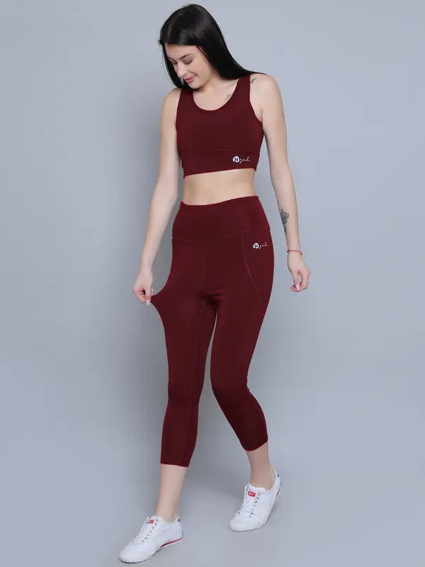 Wine_Solid_Activewear_Workout_Yoga_Gym_Tights_&_Crop_Top_Sports_Bra_Set_Fitness_Yoga_Exercise_Solid_Co-ords_Sets