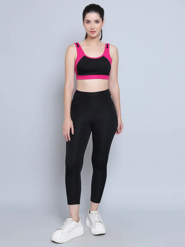 BlackMagenta_Activewear_Workout_Yoga_Gym_Tights_&_Crop_Top_Sports_Bra_Set/Fitness_Yoga_Exercise_Color_Blocked_Co-ords_Sets