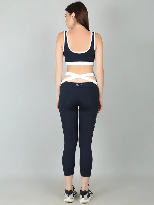 NavyWhite_Activewear_Workout_Yoga_Gym_Tights_&_Crop_Top_Sports_Bra_Set/Fitness_Yoga_Exercise_Color_Blocked_Co-ords_Sets