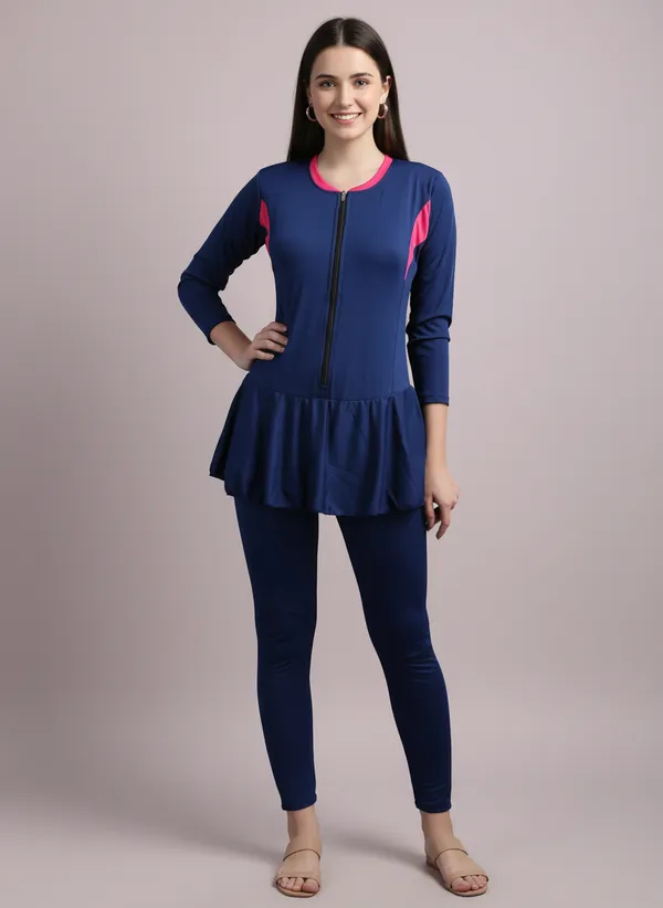 Navy_&_Pink_Front_Zipper_Full_Coverage_Padded_Bodysuit_One_Piece_Swimwear_For_Women_&_Girls