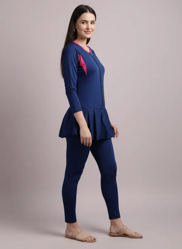 Navy_&_Pink_Front_Zipper_Full_Coverage_Padded_Bodysuit_One_Piece_Swimwear_For_Women_&_Girls