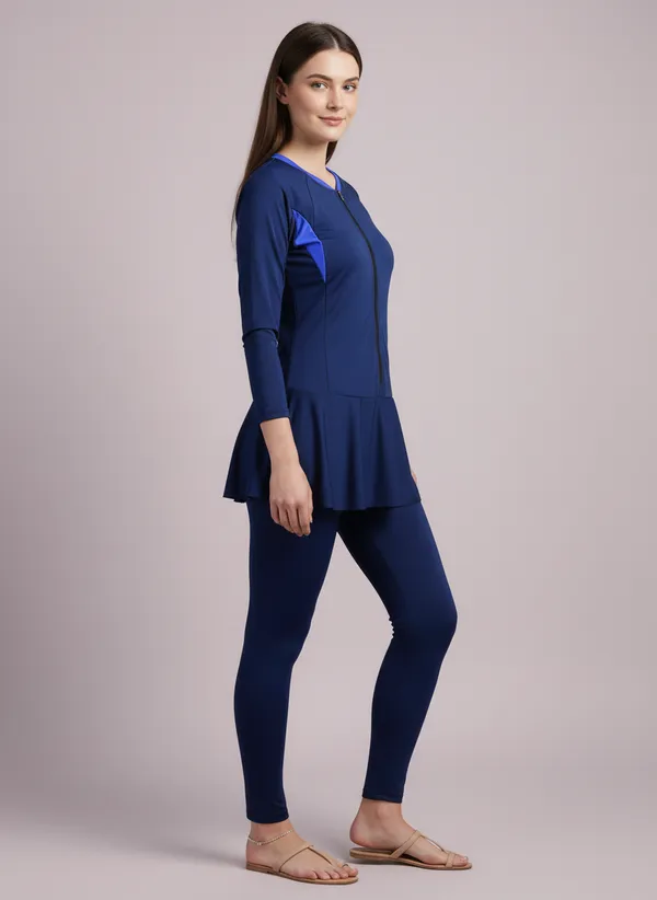Navy_&_Royal_Blue_Front_Zipper_Full_Coverage_Padded_Bodysuit_One_Piece_Swimwear_For_Women_&_Girls