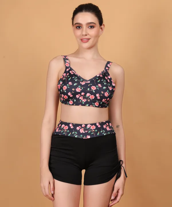 Black_3_Piece_Zipper_Rash_Guard_T-Shirt_Swimsuits_With_Tank_Bikini_Top_&_High_Waist_Boyshort_For_Women_&_Girls