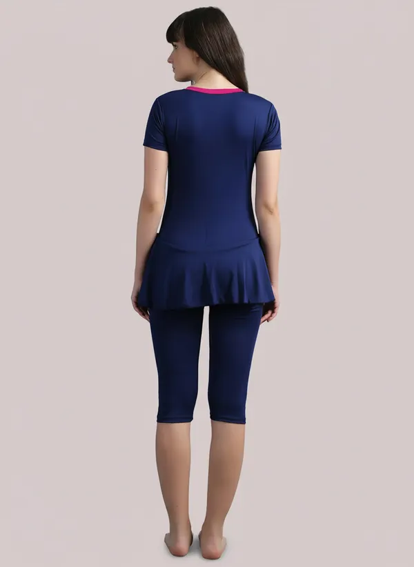 Navy_&_Magenta_Color_Block_Knee_Length_Frock_Style_Padded_One_Piece_Swimwear_For_Women_&_Girls