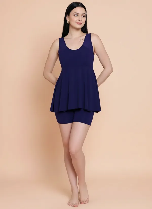 NavyBlue_Padded_One_Piece_Swim_Dress_For_Women_&_Girls