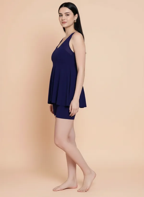 NavyBlue_Padded_One_Piece_Swim_Dress_For_Women_&_Girls
