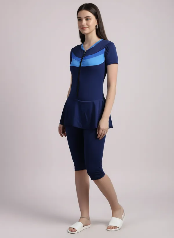 Navy_Blue_Block_Knee_Length_Frock_Style_Padded_One_Piece_Swimwear_For_Women_&_Girls