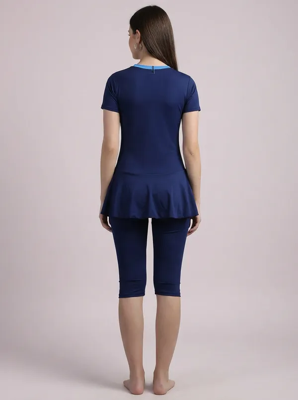 Navy_Blue_Block_Knee_Length_Frock_Style_Padded_One_Piece_Swimwear_For_Women_&_Girls