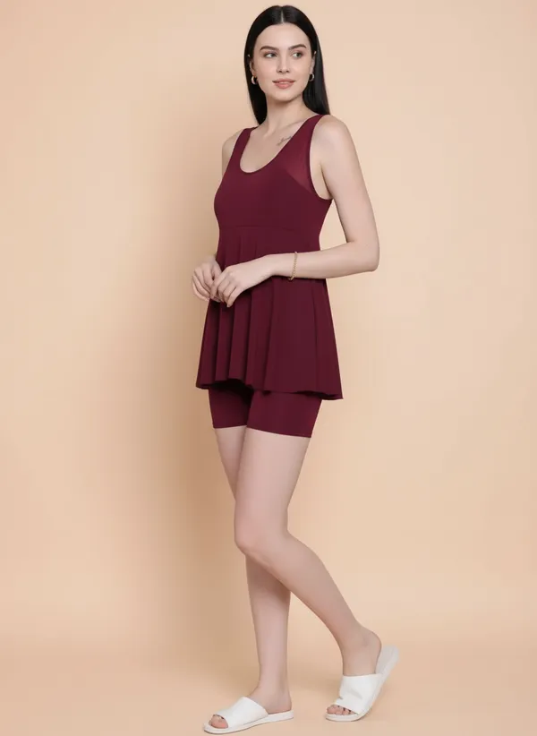 Wine_Padded_One_Piece_Swim_Dress_For_Women_&_Girls