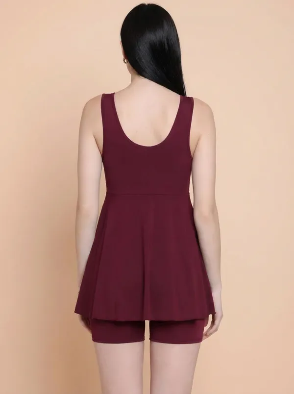 Wine_Padded_One_Piece_Swim_Dress_For_Women_&_Girls