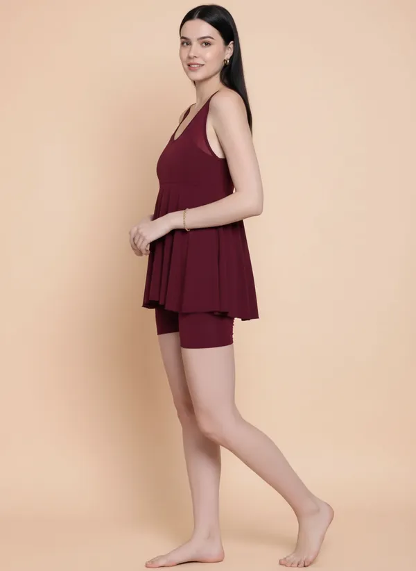 Wine_Padded_One_Piece_Swim_Dress_For_Women_&_Girls