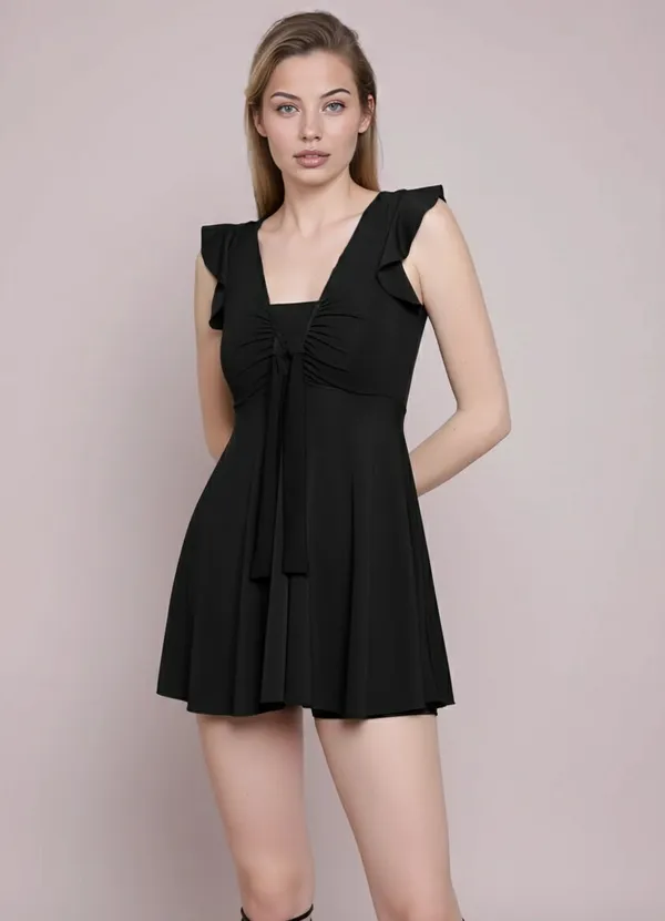 Black_Padded_V-Neck_Swim_Dress_For_Women_&_Girls