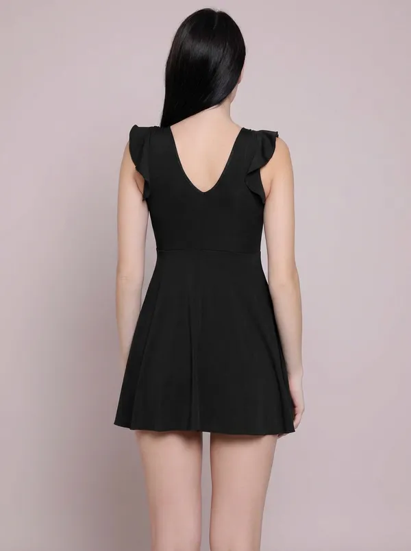 Black_Padded_V-Neck_Swim_Dress_For_Women_&_Girls