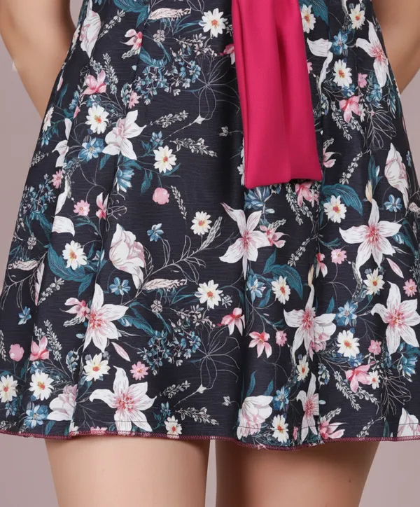 Navy_&_Pink_Athletic_Printed_Frock_Style_Front_Knot_Attached_Short_One_Piece_Swimdress_For_Women_&_Girls