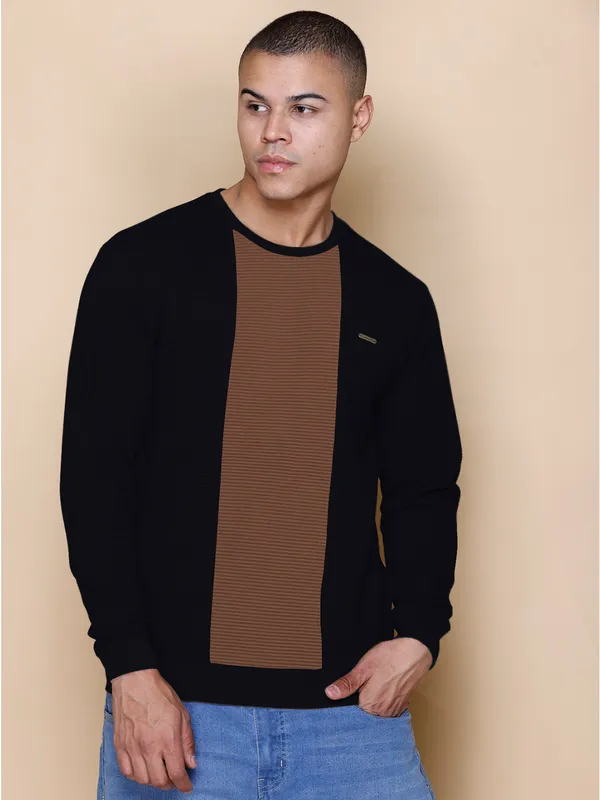 Black_Cotton_Blend_Printed_Full_Sleeve_Round_Neck_Sweatshirt_For_Men