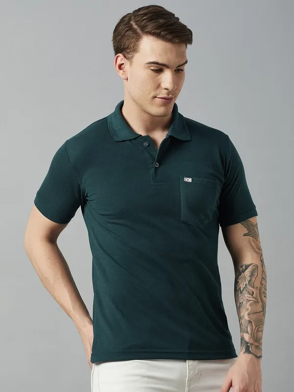Dark_Green_Cotton_Blend_Solid_T-Shirt_For_Men