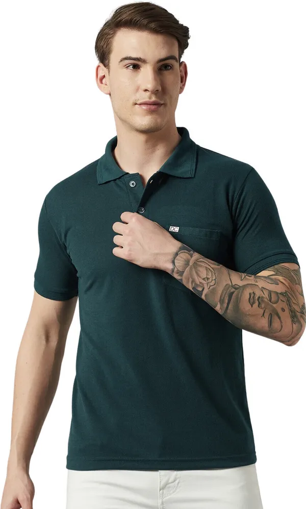 Dark_Green_Cotton_Blend_Solid_T-Shirt_For_Men