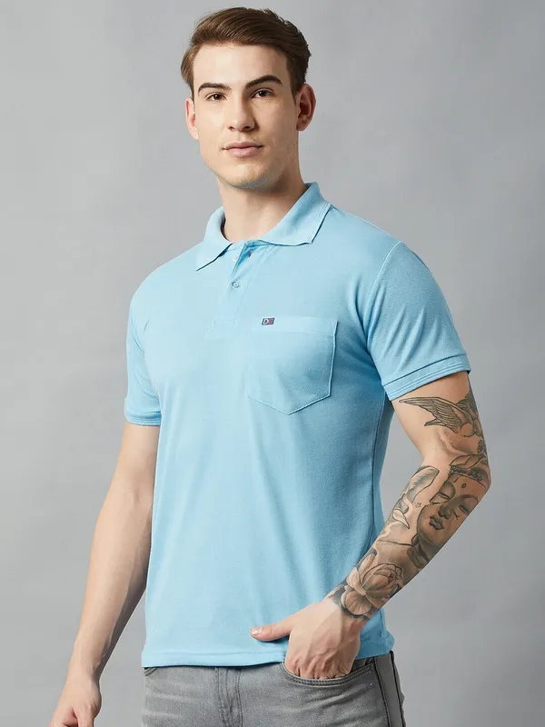 Light_Blue_Cotton_Blend_Solid_T-Shirt_For_Men