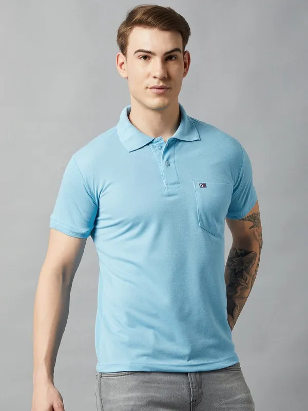 Light_Blue_Cotton_Blend_Solid_T-Shirt_For_Men