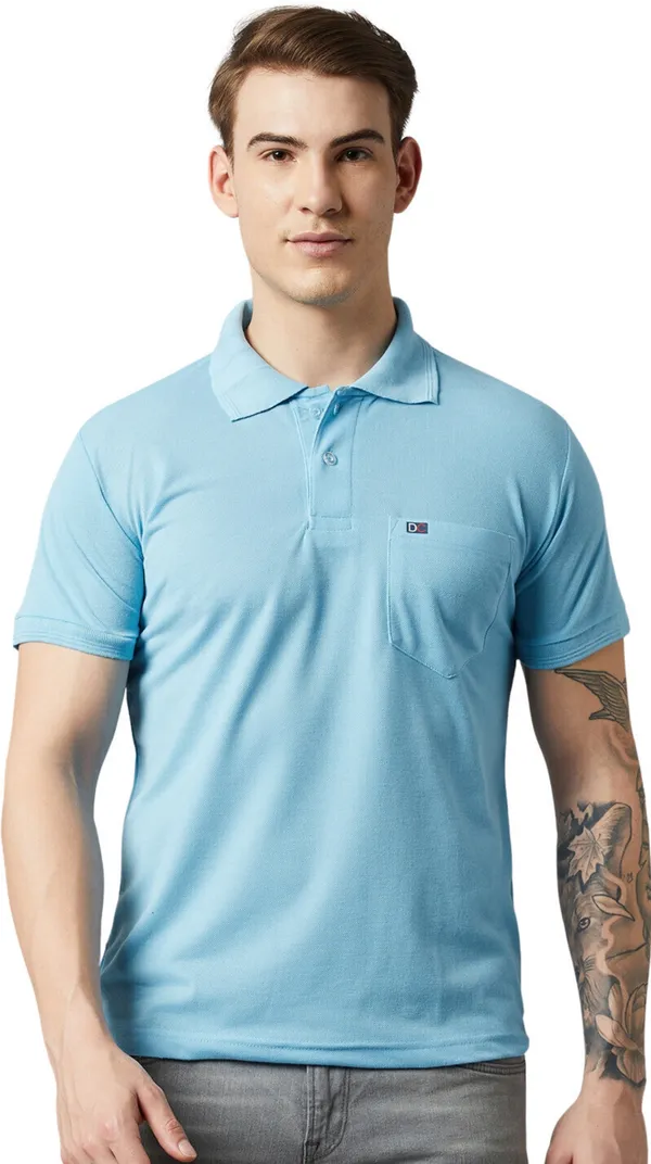 Light_Blue_Cotton_Blend_Solid_T-Shirt_For_Men
