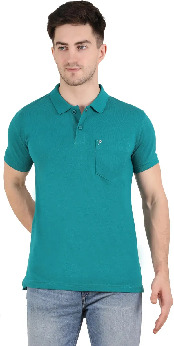 Green_Cotton_Blend_Solid_T-Shirt_For_Men