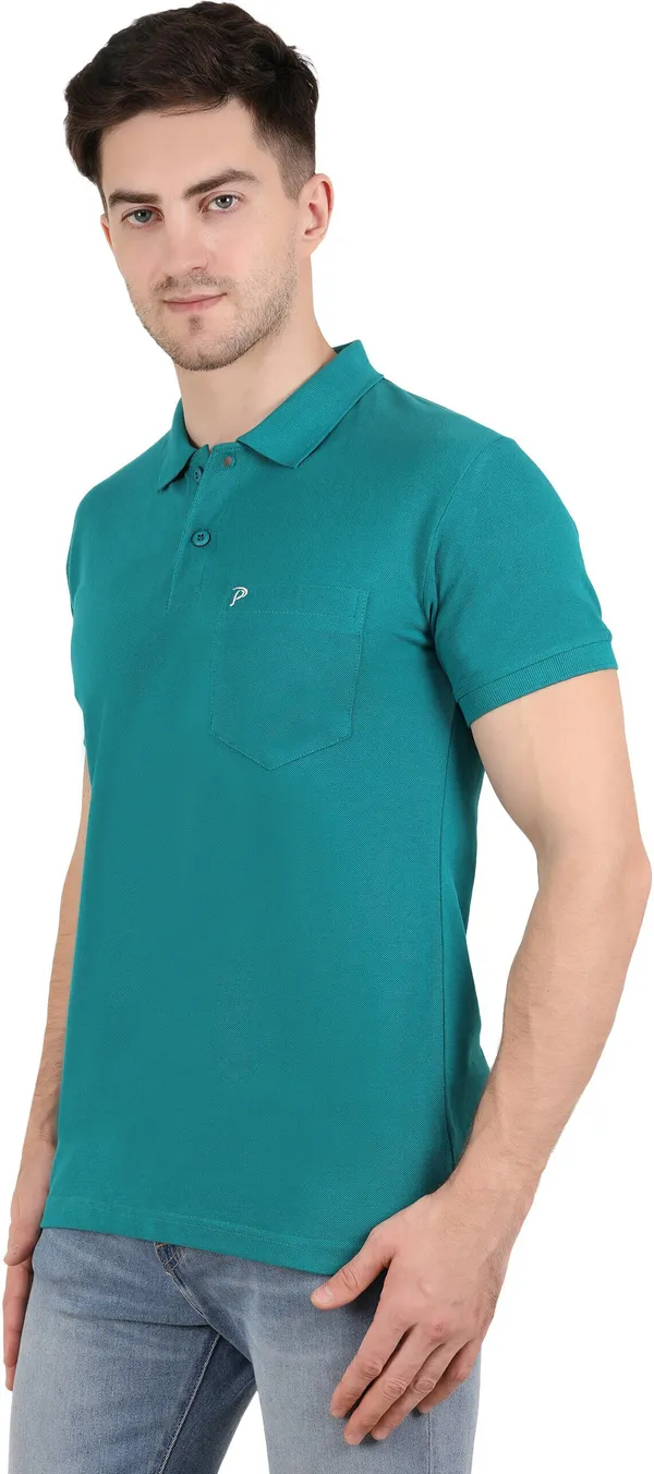 Green_Cotton_Blend_Solid_T-Shirt_For_Men