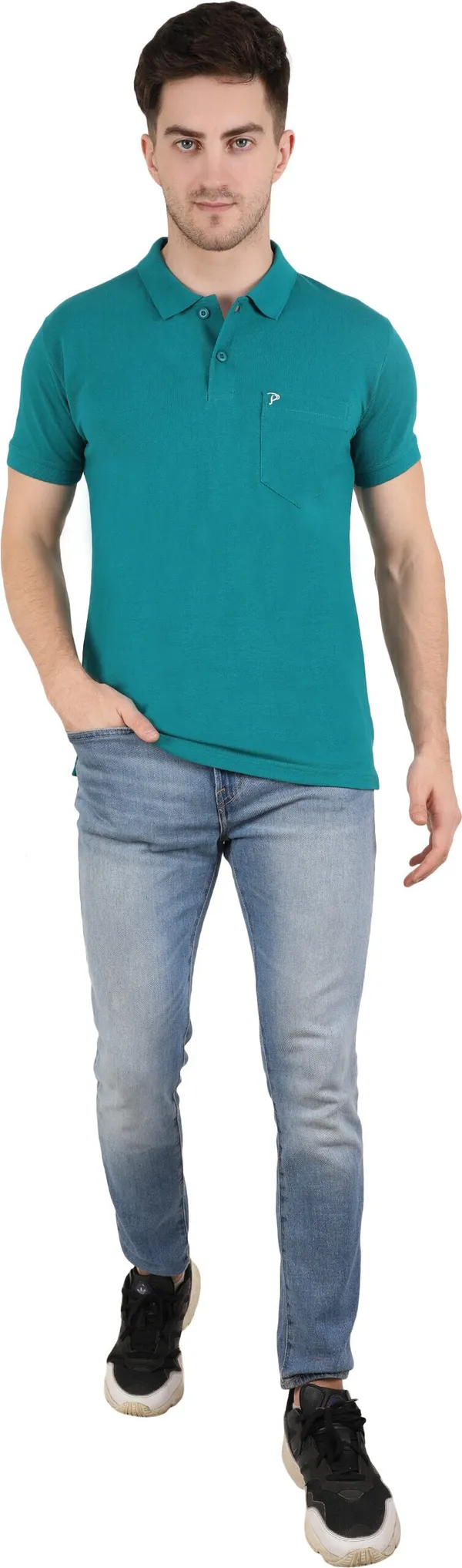 Green_Cotton_Blend_Solid_T-Shirt_For_Men