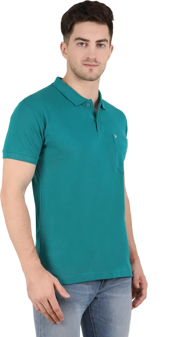 Green_Cotton_Blend_Solid_T-Shirt_For_Men