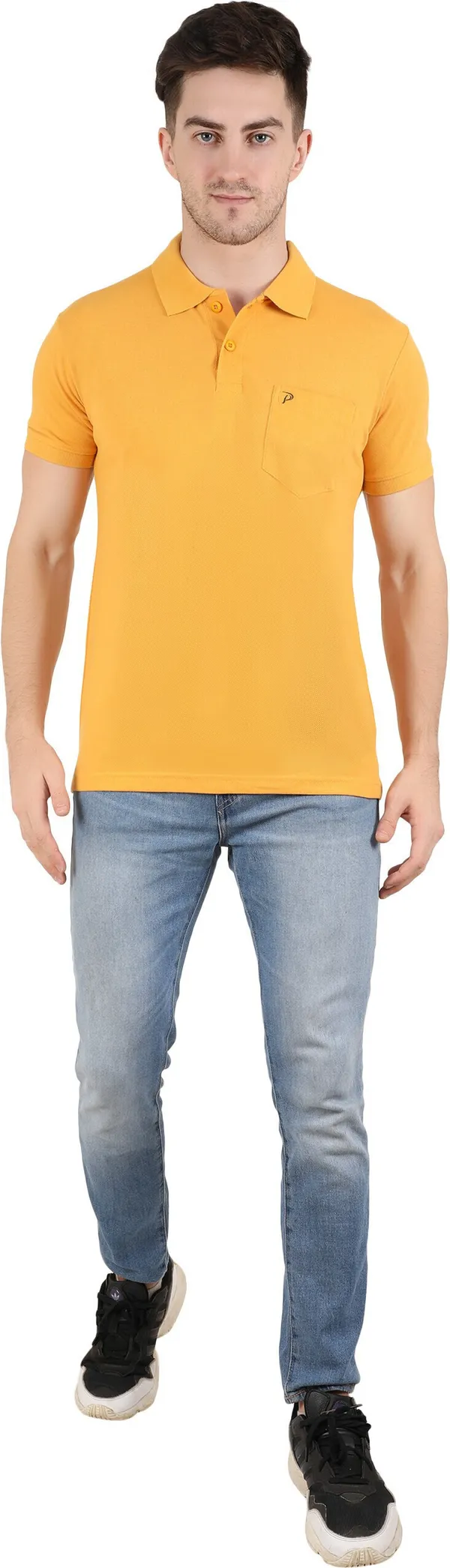 Yellow_Cotton_Blend_Solid_T-Shirt_For_Men