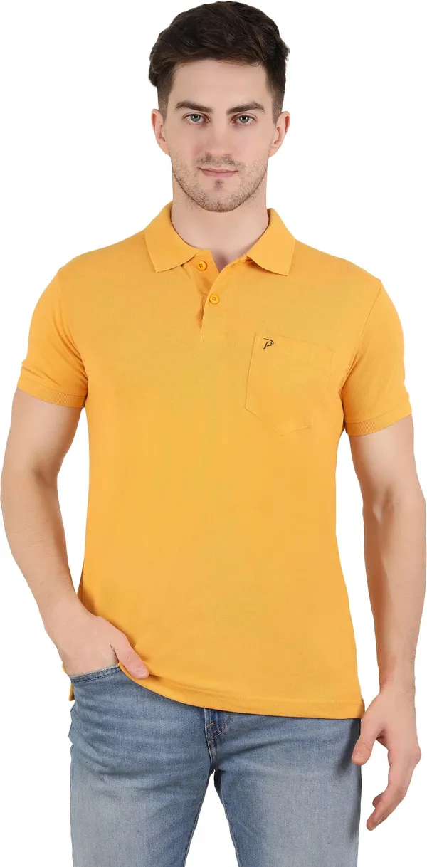 Yellow_Cotton_Blend_Solid_T-Shirt_For_Men