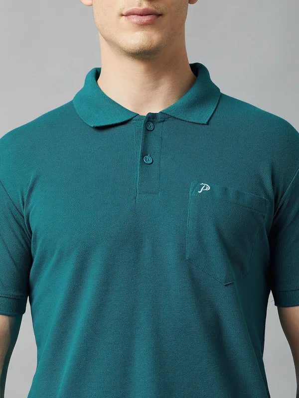 Blue_Cotton_Blend_Solid_T-Shirt_For_Men