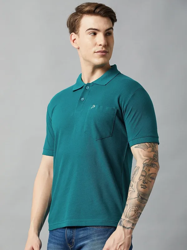Blue_Cotton_Blend_Solid_T-Shirt_For_Men