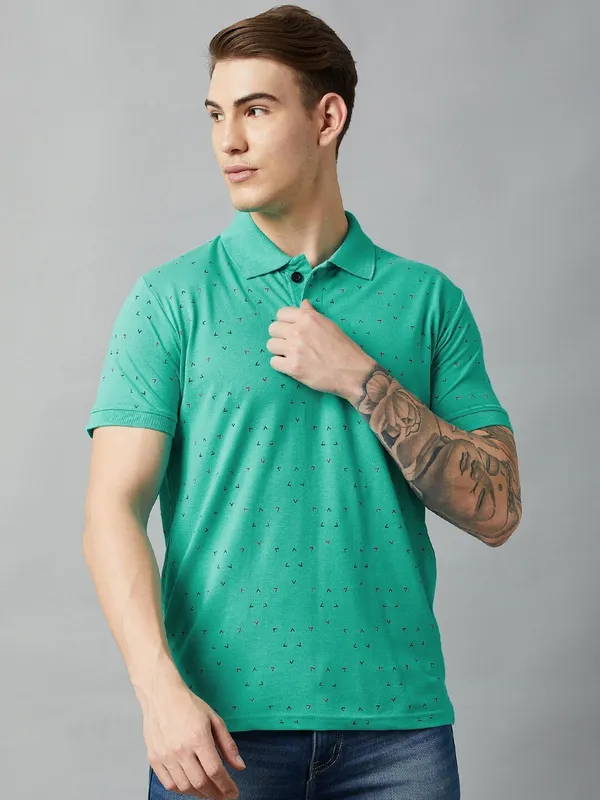 Blue_Cotton_Blend_Printed_T-Shirt_For_Men