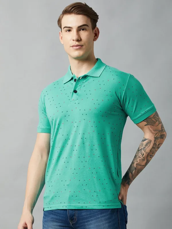 Blue_Cotton_Blend_Printed_T-Shirt_For_Men