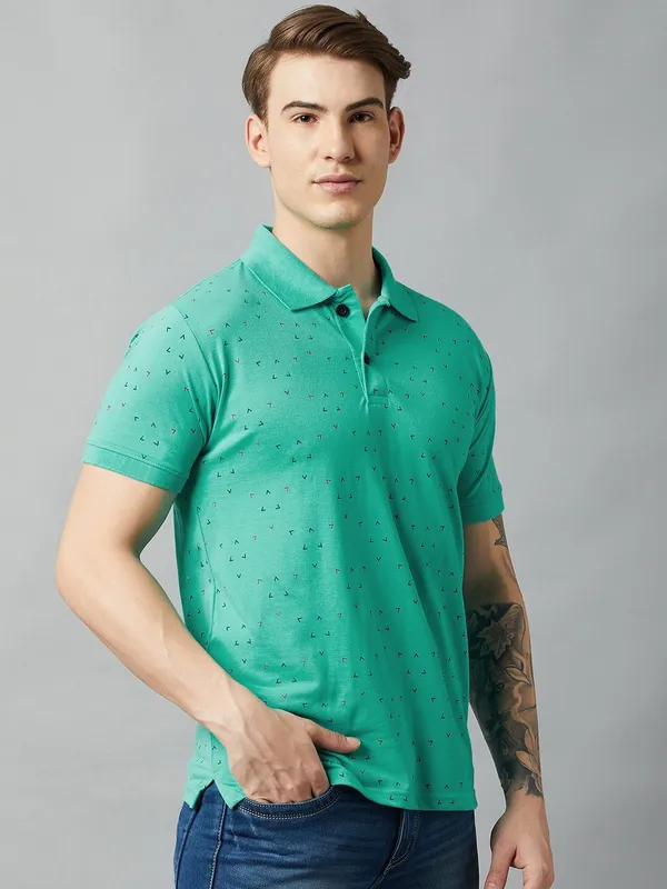 Blue_Cotton_Blend_Printed_T-Shirt_For_Men